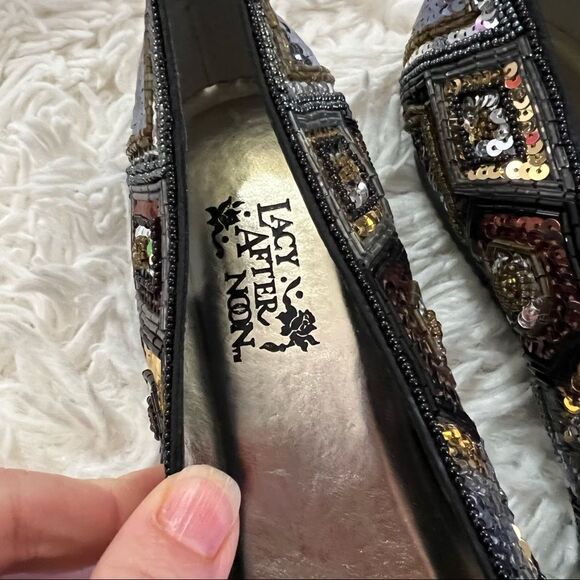 Vintage 90s sequined flats shoes by Shell Kepler - Picture 9 of 12